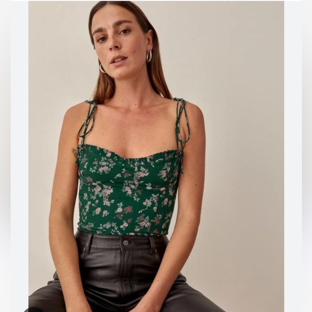 Reformation Green Floral Camisole